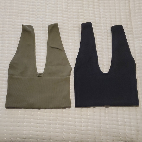 Free People Olive And Black V-Neck Crop Top - Picture 2 of 9